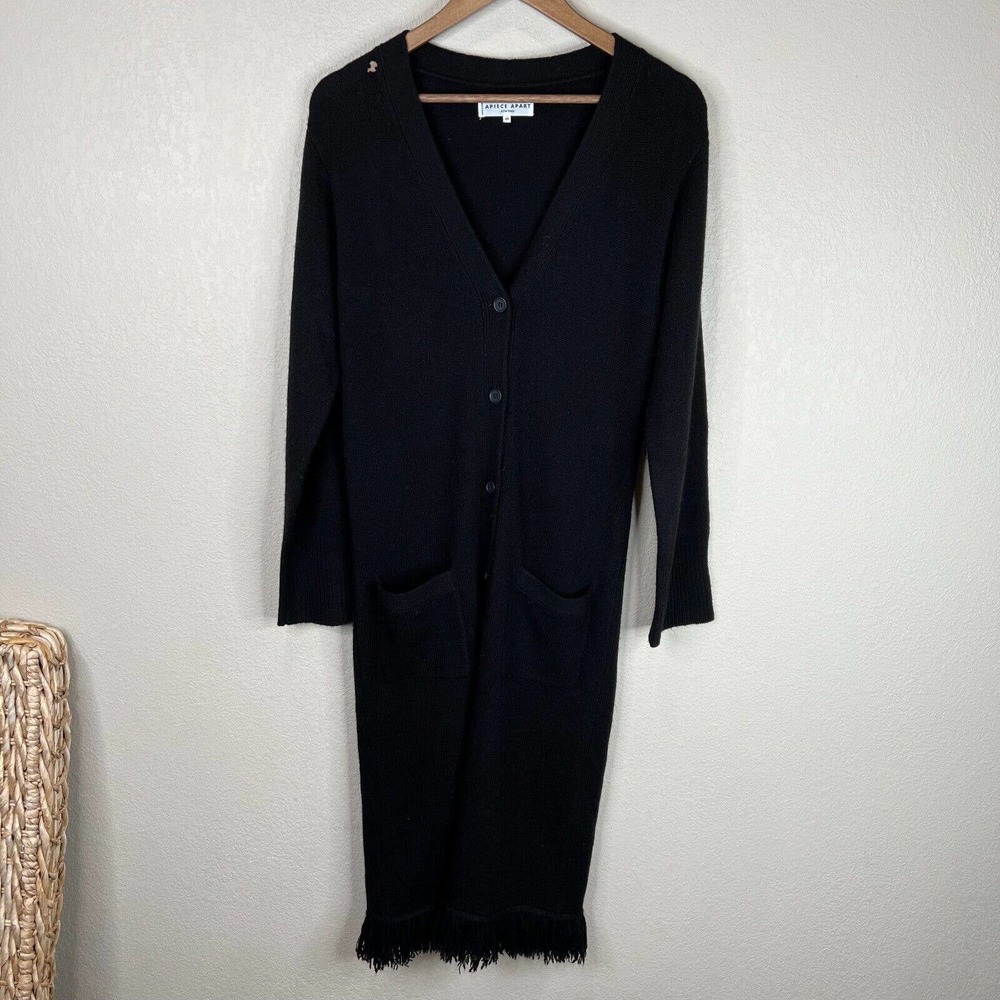 Apiece Apart Women's 4 Button Fringe Hem Sweater Dress Long Sleeve Black Size XS